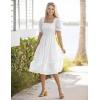 MEROKEETY Women’s 2025 Summer Square Neck Puff Sleeve Boho Midi Dress Swiss Dot Ruffle Flowy Tie Back Dress(White)