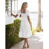MEROKEETY Women’s 2025 Summer Square Neck Puff Sleeve Boho Midi Dress Swiss Dot Ruffle Flowy Tie Back Dress(White)
