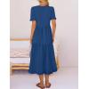 MEROKEETY Women’s 2026 Summer Casual Midi Dress Short Sleeve V Neck A Line Flowy Tiered Vacation Beach Dresses(Darkblue)