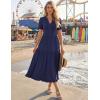 MEROKEETY Women’s 2026 Summer Casual Midi Dress Short Sleeve V Neck A Line Flowy Tiered Vacation Beach Dresses(Navy)