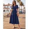 MEROKEETY Women’s 2026 Summer Casual Midi Dress Short Sleeve V Neck A Line Flowy Tiered Vacation Beach Dresses(Navy)