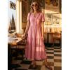 MEROKEETY Women’s 2026 Summer Casual Midi Dress Short Sleeve V Neck A Line Flowy Tiered Vacation Beach Dresses(Pink)