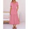 MEROKEETY Women’s 2026 Summer Casual Midi Dress Short Sleeve V Neck A Line Flowy Tiered Vacation Beach Dresses(Pink)