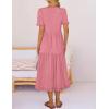 MEROKEETY Women’s 2026 Summer Casual Midi Dress Short Sleeve V Neck A Line Flowy Tiered Vacation Beach Dresses(Pink)