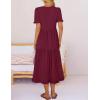 MEROKEETY Women’s 2026 Summer Casual Midi Dress Short Sleeve V Neck A Line Flowy Tiered Vacation Beach Dresses(Wine)
