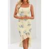 MEROKEETY Women’s 2026 Summer Floral Bodycon Dress Square Neck Sleeveless Ruffle Cocktail Mesh Beach Vacation Midi Dresses(Beige)