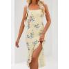 MEROKEETY Women’s 2026 Summer Floral Bodycon Dress Square Neck Sleeveless Ruffle Cocktail Mesh Beach Vacation Midi Dresses(Beige)