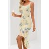 MEROKEETY Women’s 2026 Summer Floral Bodycon Dress Square Neck Sleeveless Ruffle Cocktail Mesh Beach Vacation Midi Dresses(Beige)
