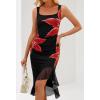 MEROKEETY Women’s 2026 Summer Floral Bodycon Dress Square Neck Sleeveless Ruffle Cocktail Mesh Beach Vacation Midi Dresses(Black Red)