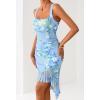 MEROKEETY Women’s 2026 Summer Floral Bodycon Dress Square Neck Sleeveless Ruffle Cocktail Mesh Beach Vacation Midi Dresses(Blue)