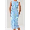 MEROKEETY Women’s 2026 Summer Floral Bodycon Dress Square Neck Sleeveless Ruffle Cocktail Mesh Beach Vacation Midi Dresses(Blue)