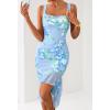 MEROKEETY Women’s 2026 Summer Floral Bodycon Dress Square Neck Sleeveless Ruffle Cocktail Mesh Beach Vacation Midi Dresses(Blue)