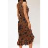 MEROKEETY Women’s 2026 Summer Floral Bodycon Dress Square Neck Sleeveless Ruffle Cocktail Mesh Beach Vacation Midi Dresses(Brown)