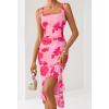 MEROKEETY Women’s 2026 Summer Floral Bodycon Dress Square Neck Sleeveless Ruffle Cocktail Mesh Beach Vacation Midi Dresses(Dark Pink)