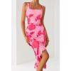 MEROKEETY Women’s 2026 Summer Floral Bodycon Dress Square Neck Sleeveless Ruffle Cocktail Mesh Beach Vacation Midi Dresses(Dark Pink)