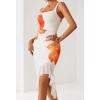 MEROKEETY Women’s 2026 Summer Floral Bodycon Dress Square Neck Sleeveless Ruffle Cocktail Mesh Beach Vacation Midi Dresses(White Orange)