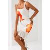 MEROKEETY Women’s 2026 Summer Floral Bodycon Dress Square Neck Sleeveless Ruffle Cocktail Mesh Beach Vacation Midi Dresses(White Orange)