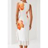 MEROKEETY Women’s 2026 Summer Floral Bodycon Dress Square Neck Sleeveless Ruffle Cocktail Mesh Beach Vacation Midi Dresses(White Orange)