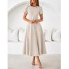 MEROKEETY Women’s 2026 Summer Midi Dresses Short Sleeve Crewneck A Line Pleated Wedding Guest Flowy Long Dress with Pockets(Apricot)