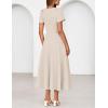 MEROKEETY Women’s 2026 Summer Midi Dresses Short Sleeve Crewneck A Line Pleated Wedding Guest Flowy Long Dress with Pockets(Apricot)