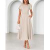 MEROKEETY Women’s 2026 Summer Midi Dresses Short Sleeve Crewneck A Line Pleated Wedding Guest Flowy Long Dress with Pockets(Apricot)