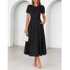 MEROKEETY Women’s 2026 Summer Midi Dresses Short Sleeve Crewneck A Line Pleated Wedding Guest Flowy Long Dress with Pockets(Black)