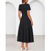 MEROKEETY Women’s 2026 Summer Midi Dresses Short Sleeve Crewneck A Line Pleated Wedding Guest Flowy Long Dress with Pockets(Black)
