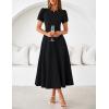 MEROKEETY Women’s 2026 Summer Midi Dresses Short Sleeve Crewneck A Line Pleated Wedding Guest Flowy Long Dress with Pockets(Black)