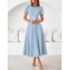 MEROKEETY Women’s 2026 Summer Midi Dresses Short Sleeve Crewneck A Line Pleated Wedding Guest Flowy Long Dress with Pockets(Blue)