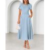 MEROKEETY Women’s 2026 Summer Midi Dresses Short Sleeve Crewneck A Line Pleated Wedding Guest Flowy Long Dress with Pockets(Blue)