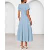 MEROKEETY Women’s 2026 Summer Midi Dresses Short Sleeve Crewneck A Line Pleated Wedding Guest Flowy Long Dress with Pockets(Blue)