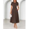 MEROKEETY Women’s 2026 Summer Midi Dresses Short Sleeve Crewneck A Line Pleated Wedding Guest Flowy Long Dress with Pockets(Coffee)