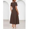 MEROKEETY Women’s 2026 Summer Midi Dresses Short Sleeve Crewneck A Line Pleated Wedding Guest Flowy Long Dress with Pockets(Coffee)