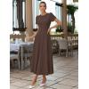 MEROKEETY Women’s 2026 Summer Midi Dresses Short Sleeve Crewneck A Line Pleated Wedding Guest Flowy Long Dress with Pockets(Coffee)
