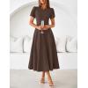 MEROKEETY Women’s 2026 Summer Midi Dresses Short Sleeve Crewneck A Line Pleated Wedding Guest Flowy Long Dress with Pockets(Coffee)