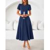 MEROKEETY Women’s 2026 Summer Midi Dresses Short Sleeve Crewneck A Line Pleated Wedding Guest Flowy Long Dress with Pockets(Navy)