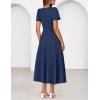 MEROKEETY Women’s 2026 Summer Midi Dresses Short Sleeve Crewneck A Line Pleated Wedding Guest Flowy Long Dress with Pockets(Navy)