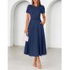 MEROKEETY Women’s 2026 Summer Midi Dresses Short Sleeve Crewneck A Line Pleated Wedding Guest Flowy Long Dress with Pockets(Navy)