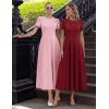 MEROKEETY Women’s 2026 Summer Midi Dresses Short Sleeve Crewneck A Line Pleated Wedding Guest Flowy Long Dress with Pockets(Pink)