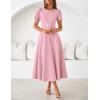 MEROKEETY Women’s 2026 Summer Midi Dresses Short Sleeve Crewneck A Line Pleated Wedding Guest Flowy Long Dress with Pockets(Pink)