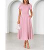 MEROKEETY Women’s 2026 Summer Midi Dresses Short Sleeve Crewneck A Line Pleated Wedding Guest Flowy Long Dress with Pockets(Pink)