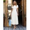 MEROKEETY Women’s 2026 Summer Midi Dresses Short Sleeve Crewneck A Line Pleated Wedding Guest Flowy Long Dress with Pockets(White)