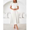MEROKEETY Women’s 2026 Summer Midi Dresses Short Sleeve Crewneck A Line Pleated Wedding Guest Flowy Long Dress with Pockets(White)