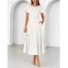MEROKEETY Women’s 2026 Summer Midi Dresses Short Sleeve Crewneck A Line Pleated Wedding Guest Flowy Long Dress with Pockets(White)