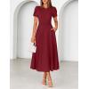 MEROKEETY Women’s 2026 Summer Midi Dresses Short Sleeve Crewneck A Line Pleated Wedding Guest Flowy Long Dress with Pockets(Wine)