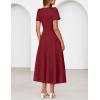 MEROKEETY Women’s 2026 Summer Midi Dresses Short Sleeve Crewneck A Line Pleated Wedding Guest Flowy Long Dress with Pockets(Wine)