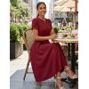 MEROKEETY Women’s 2026 Summer Midi Dresses Short Sleeve Crewneck A Line Pleated Wedding Guest Flowy Long Dress with Pockets(Wine)