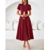 MEROKEETY Women’s 2026 Summer Midi Dresses Short Sleeve Crewneck A Line Pleated Wedding Guest Flowy Long Dress with Pockets(Wine)