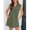 MEROKEETY Women’s 2026 Summer Short Sleeve Mini Dress Casual Collared V Neck Loose T Shirt Dresses(Army Green)