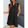 MEROKEETY Women’s 2026 Summer Short Sleeve Mini Dress Casual Collared V Neck Loose T Shirt Dresses(Black)
